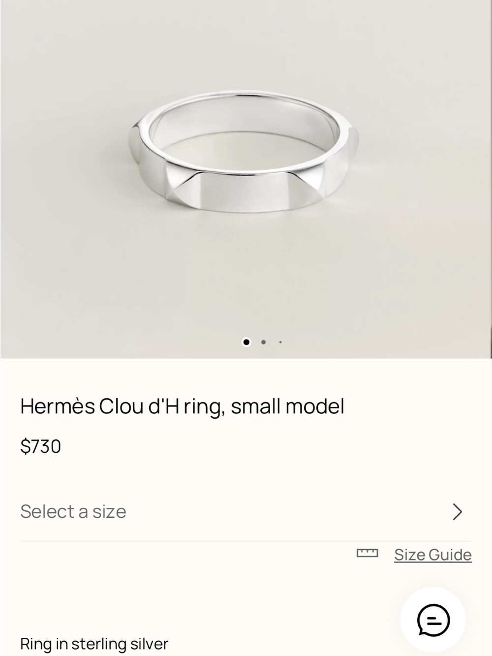 Authentic Hermès Clou d’H Ring — Small Model